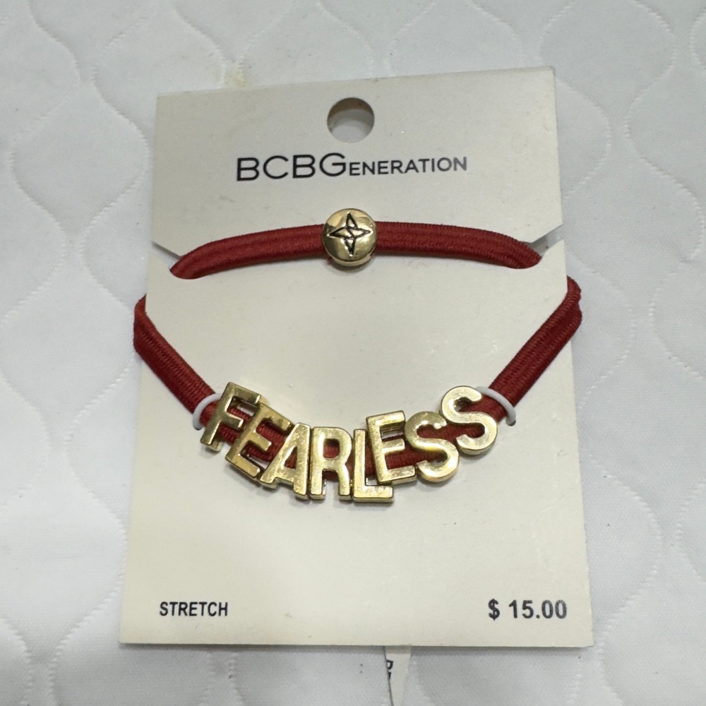 BCBGeneration Fearless Red Stretch Bracelet Gold Tone Hair tie  New